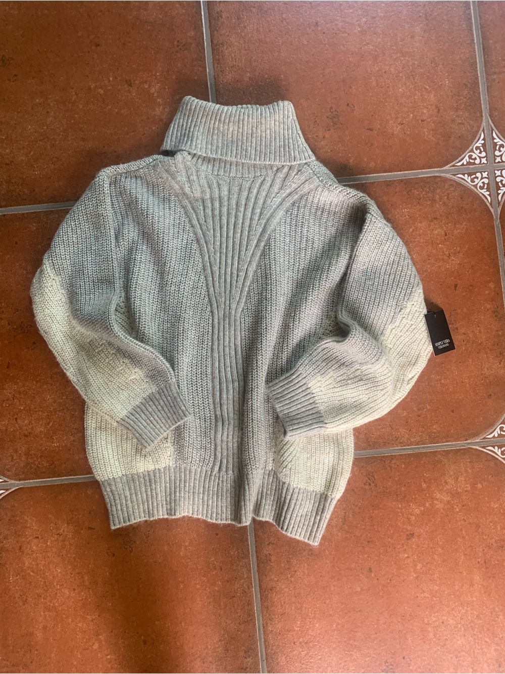 Turtleneck Rib-Knit Sweater in Light Gray